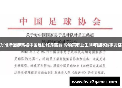 孙准浩因涉赌被中国足协终身禁赛 影响其职业生涯与国际赛事资格